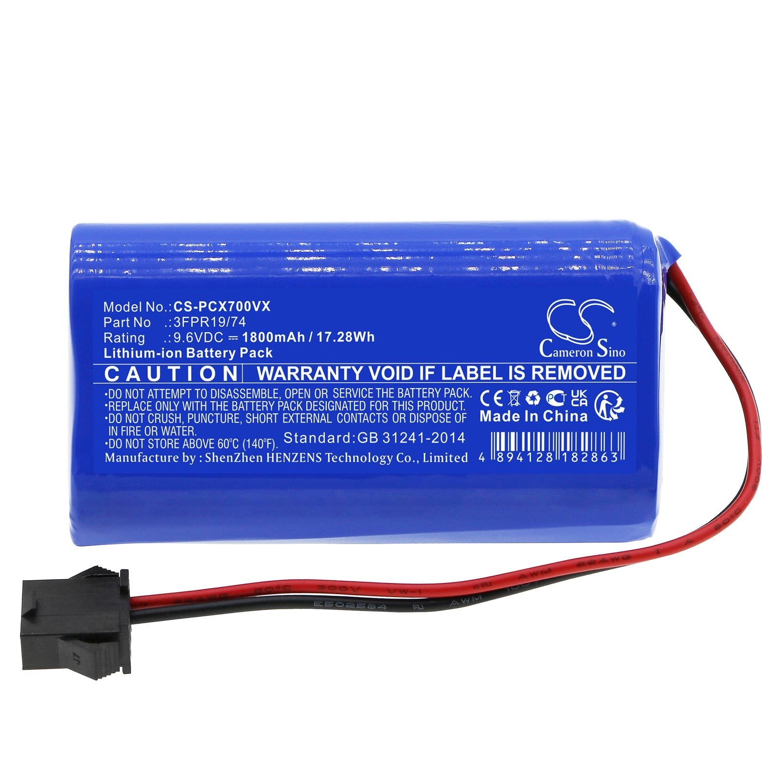 LiFePO4, Vacuum Battery fits Pure Clean Pucrcx70 ( Version 2 ), 9.6V, 1800mAh Vacuum Cameron Sino Technology Limited