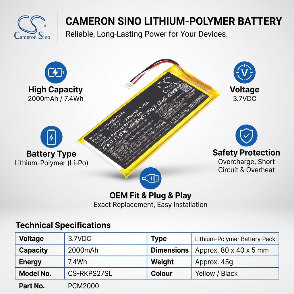 Ring 5AT2S7 Alarm Keypad Battery 2000mAh 3.7V Alarm System Cameron Sino Technology Limited