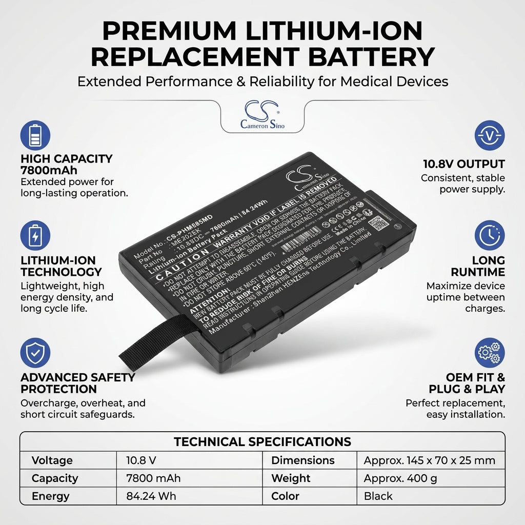 10.8V Li Ion 7800mAh Battery for Philips Goldway G50 G60 84.24Wh High Capacity Replacement Medical Cameron Sino Technology Limited