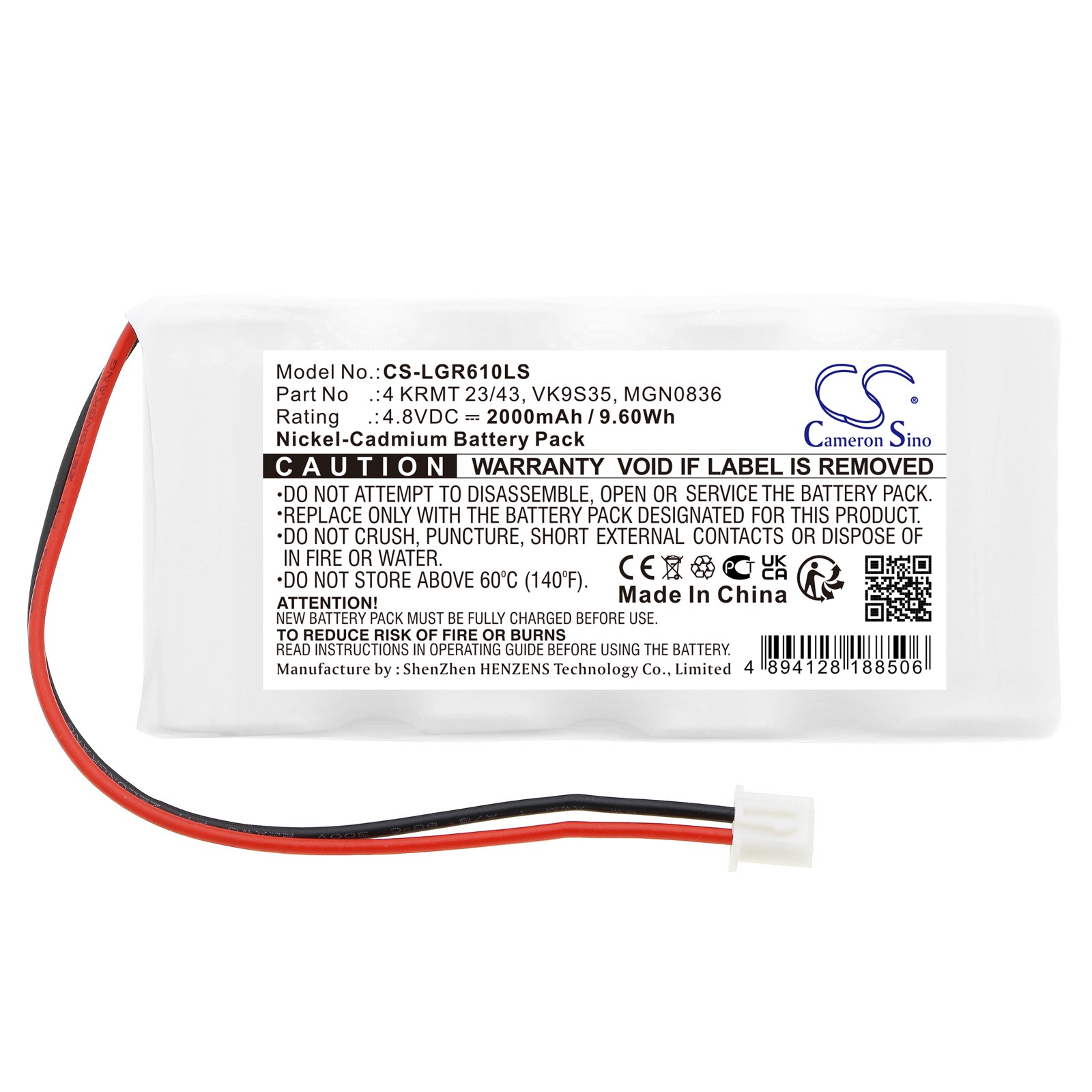 Ni-CD, Emergency Lighting Battery fits Saft 804284n, Legrand 61091, 4.8V, 2000mAh Emergency Lighting Cameron Sino Technology Limited