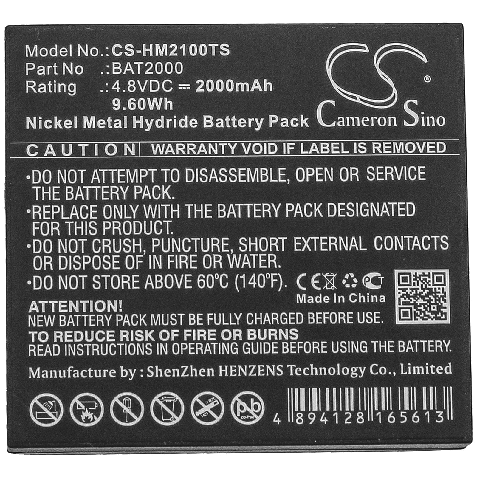 Ni-MH Battery fits Hme, Com 2000 4.8V, 2000mAh Wireless Headset Cameron Sino Technology Limited