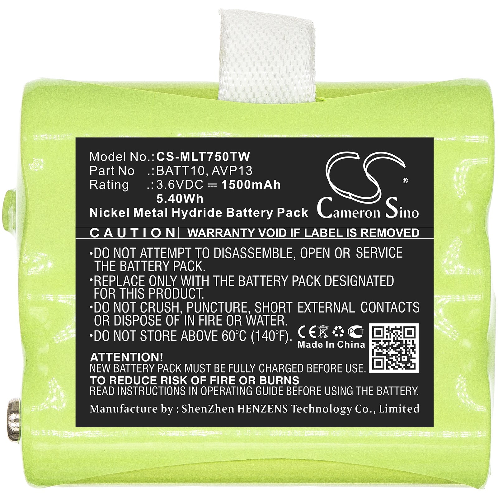 Ni-MH Battery fits Midland, T71, T75 3.6V, 1500mAh Two-Way Radio Cameron Sino Technology Limited