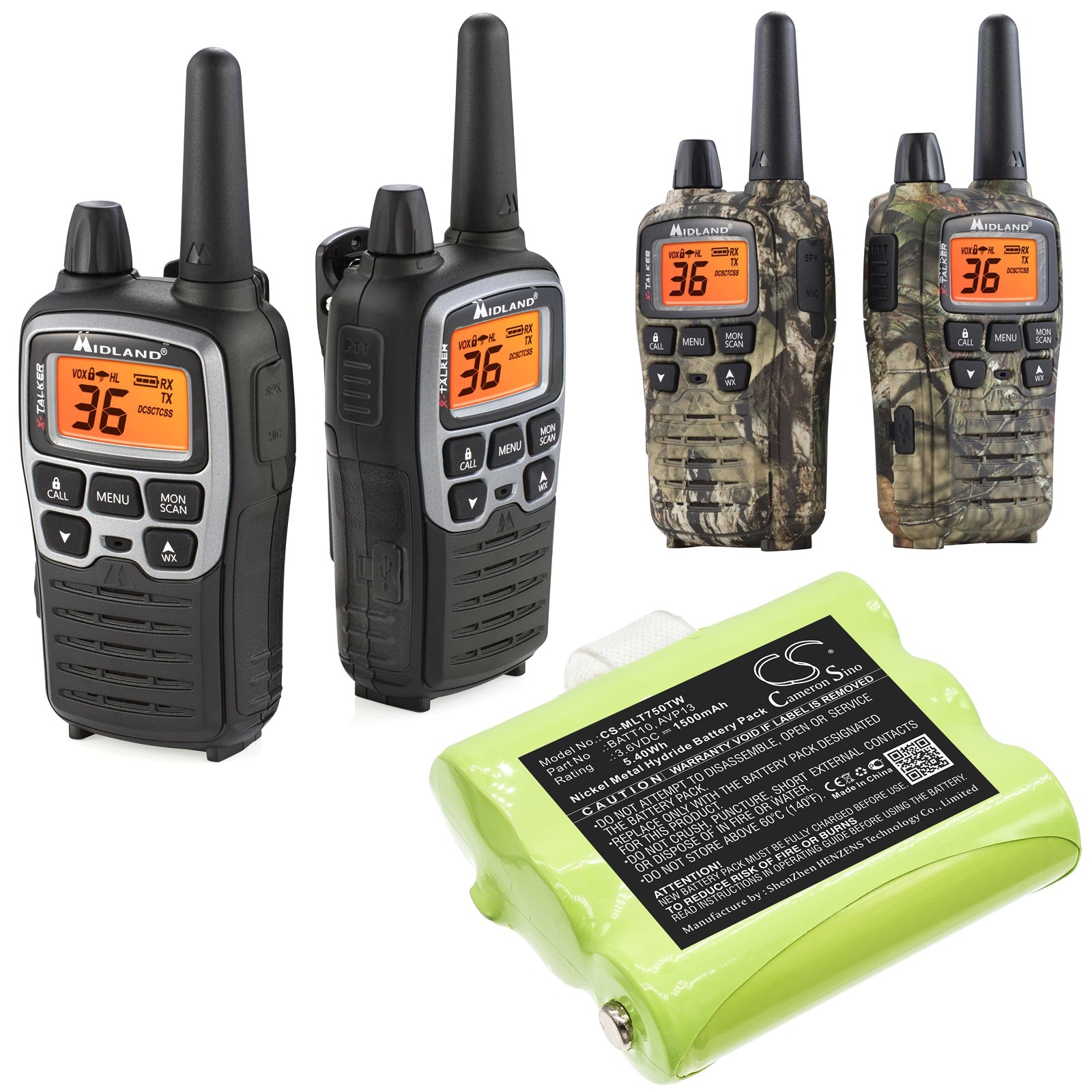 Ni-MH Battery fits Midland, T71, T75 3.6V, 1500mAh Two-Way Radio Cameron Sino Technology Limited