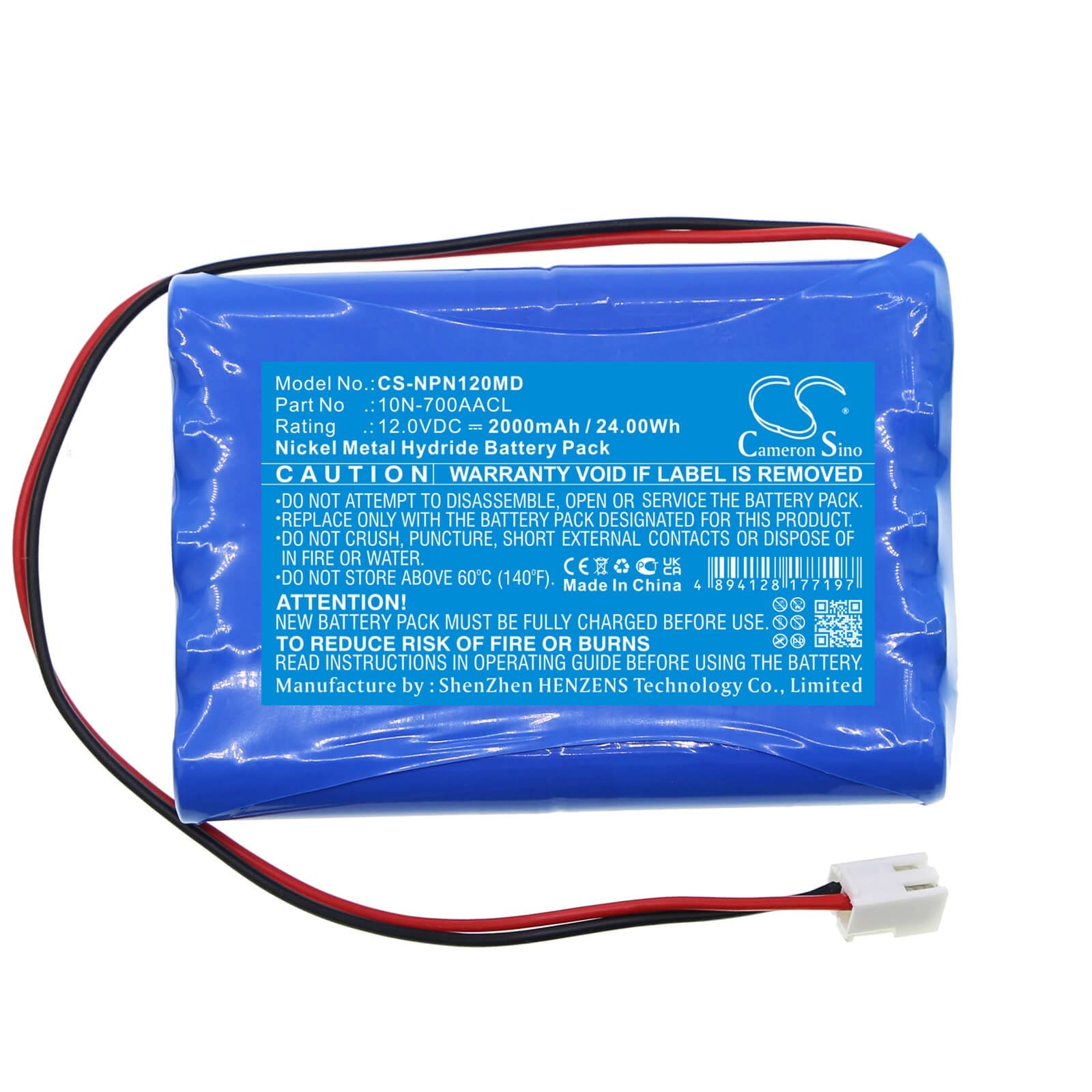 Ni-MH Battery fits Nipro, Ncu-12 12.0V, 2000mAh / 24.00Wh Medical Cameron Sino Technology Limited