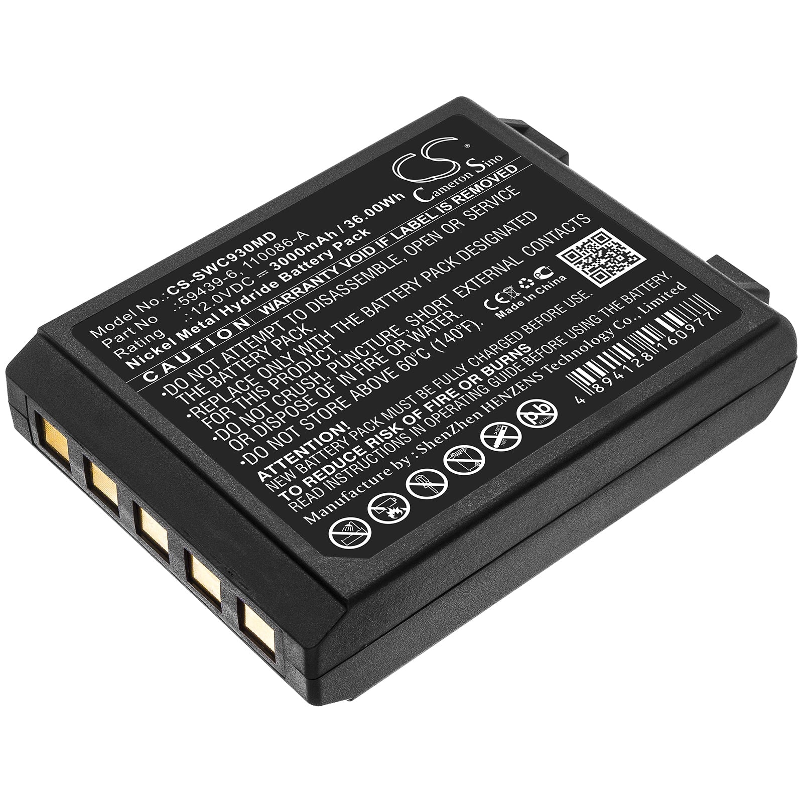 Ni-MH Battery fits Simonson-wheel, 110086-a, 59439-6 12.0V, 3000mAh Medical Cameron Sino Technology Limited