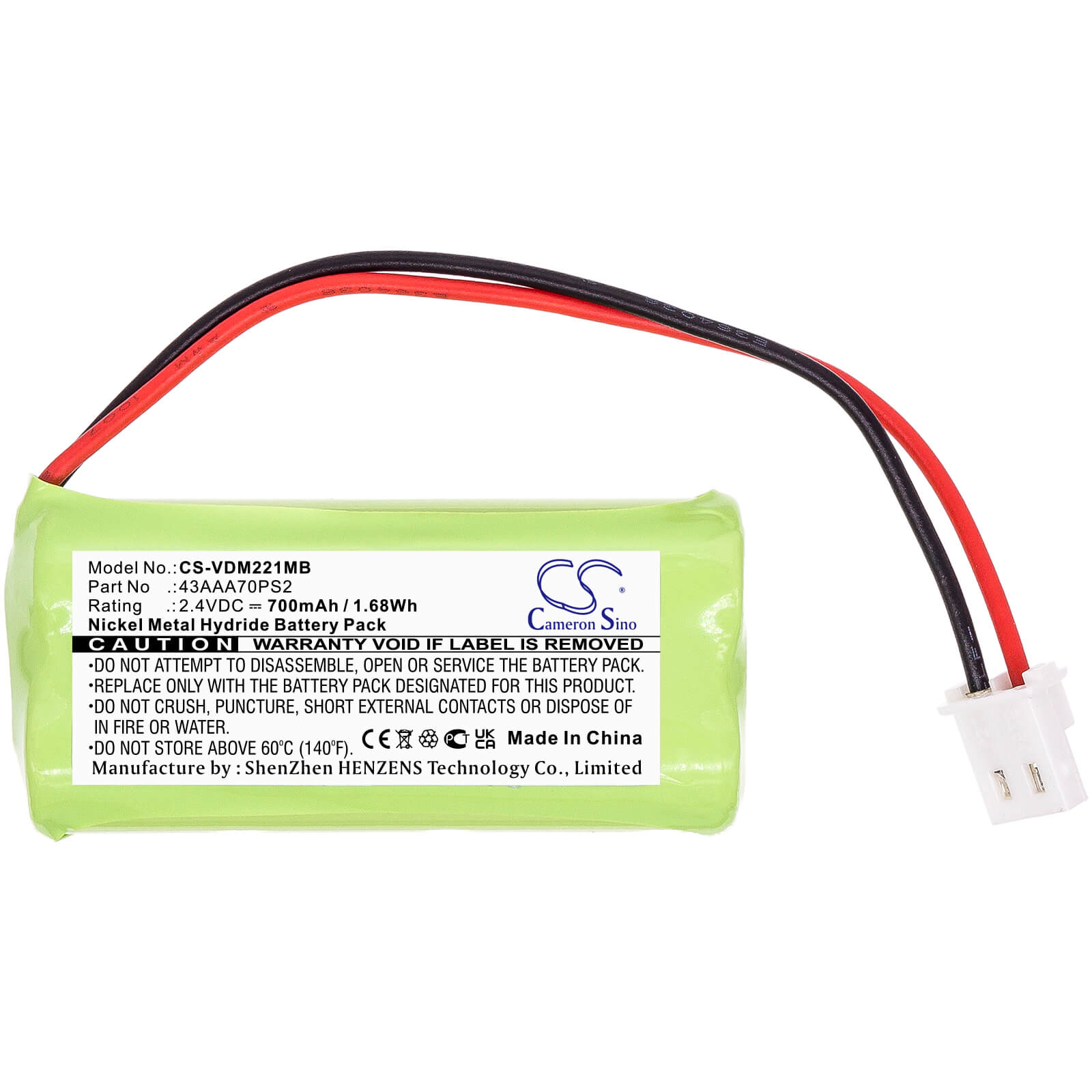 Ni-MH Battery fits Vtech, Digital Audio Monitor Dm221, Dm221 2.4V, 700mAh / 1.68Wh BabyPhone Cameron Sino Technology Limited