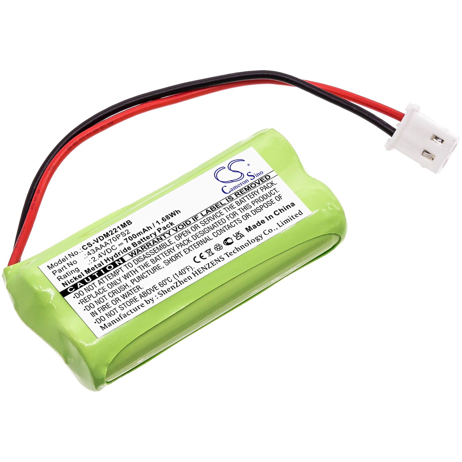 Ni-MH Battery fits Vtech, Digital Audio Monitor Dm221, Dm221 2.4V, 700mAh / 1.68Wh BabyPhone Cameron Sino Technology Limited