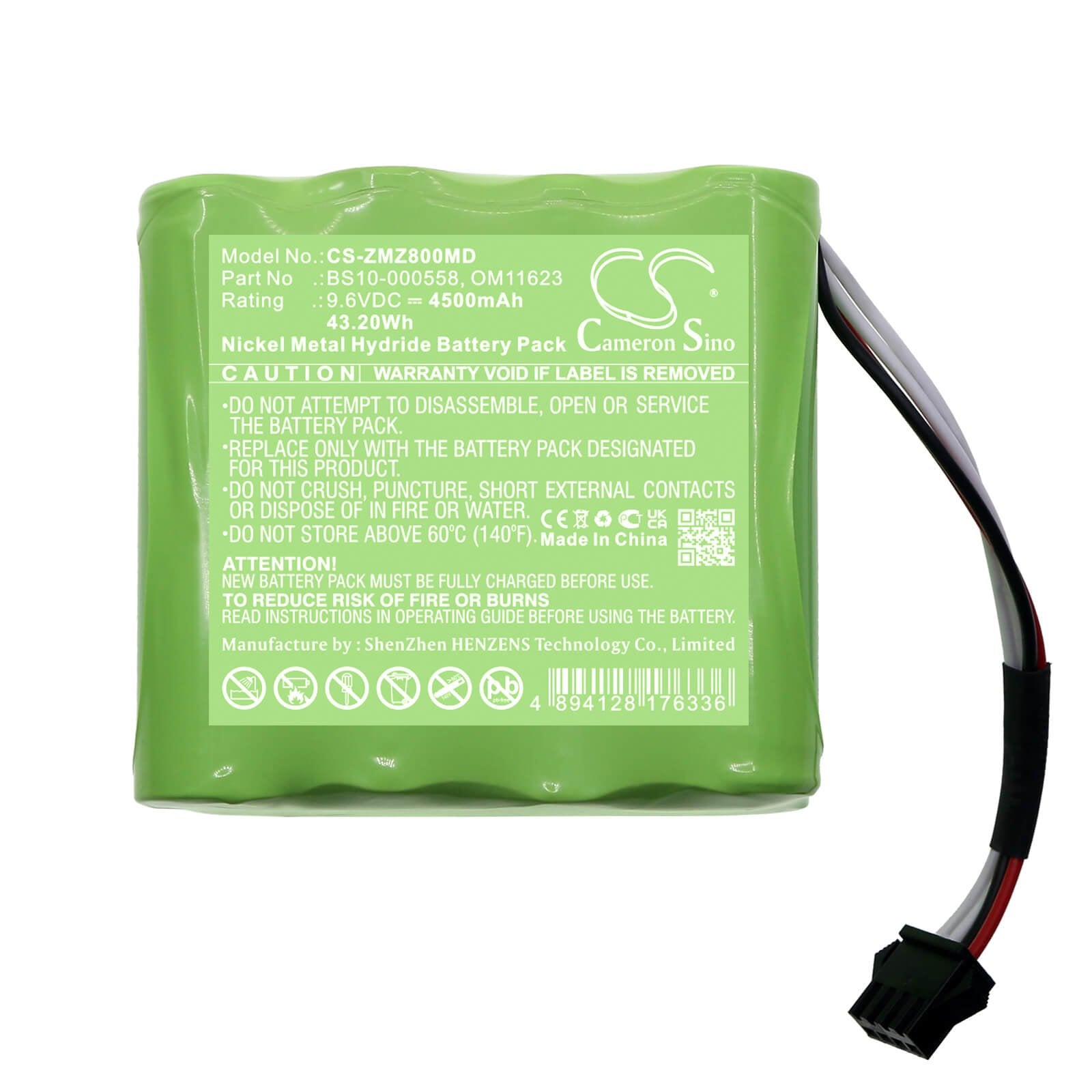 Ni-MH Battery fits Zyno Medical, Z-800 Infusion Pump 9.6V, 4500mAh / 43.20Wh Medical Cameron Sino Technology Limited