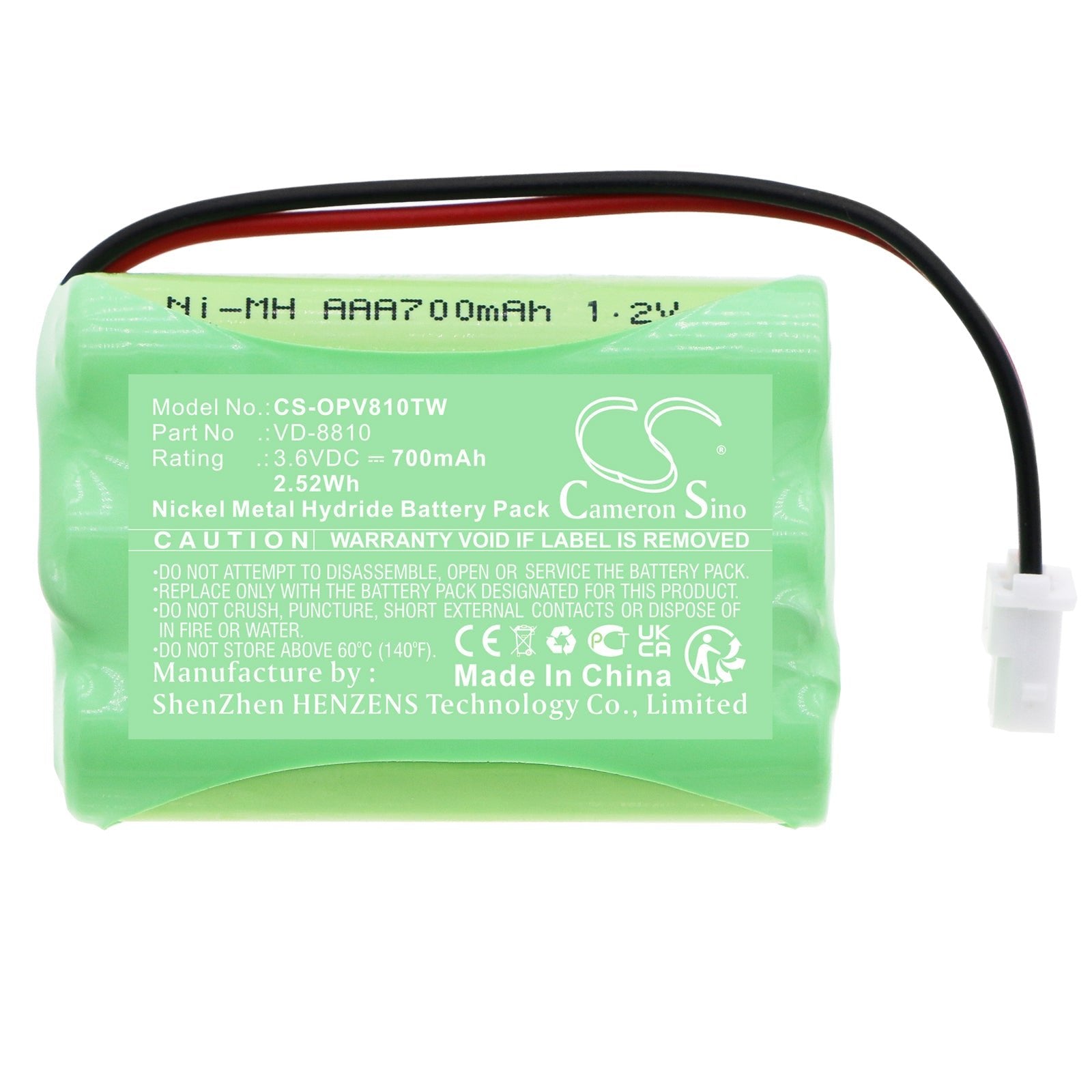 Ni-MH, Home Security Camera Battery fits Iq America Vd-8810, Ivision Ivision-l, 3.6V, 700mAh Home Security Camera Cameron Sino Technology Limited