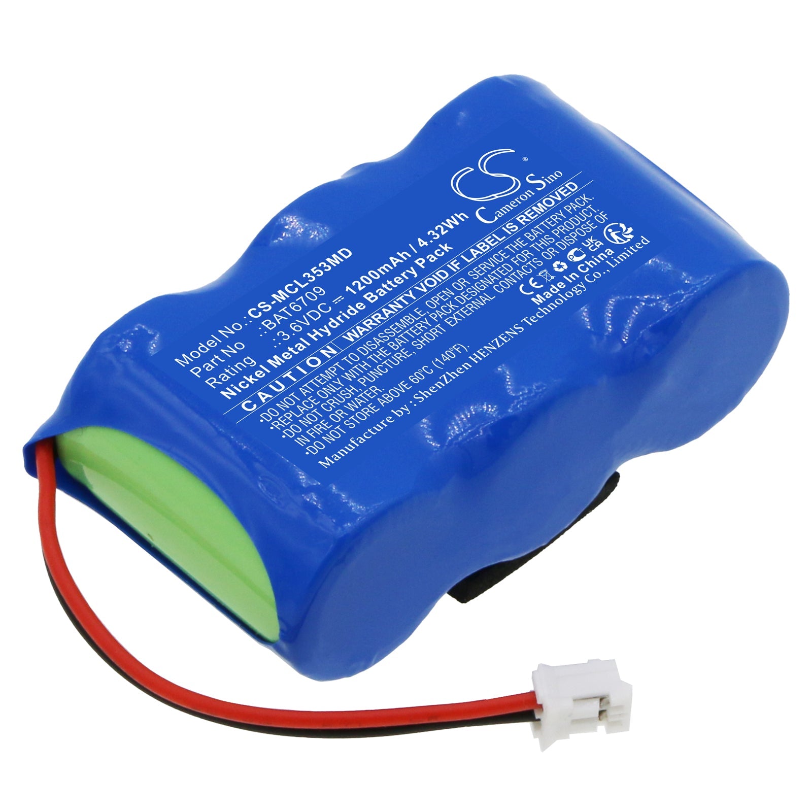 Ni-MH, Medical Battery fits Micro Medical Microloop 3535 Spirometer, 3.6V, 1200mAh Medical Cameron Sino Technology Limited
