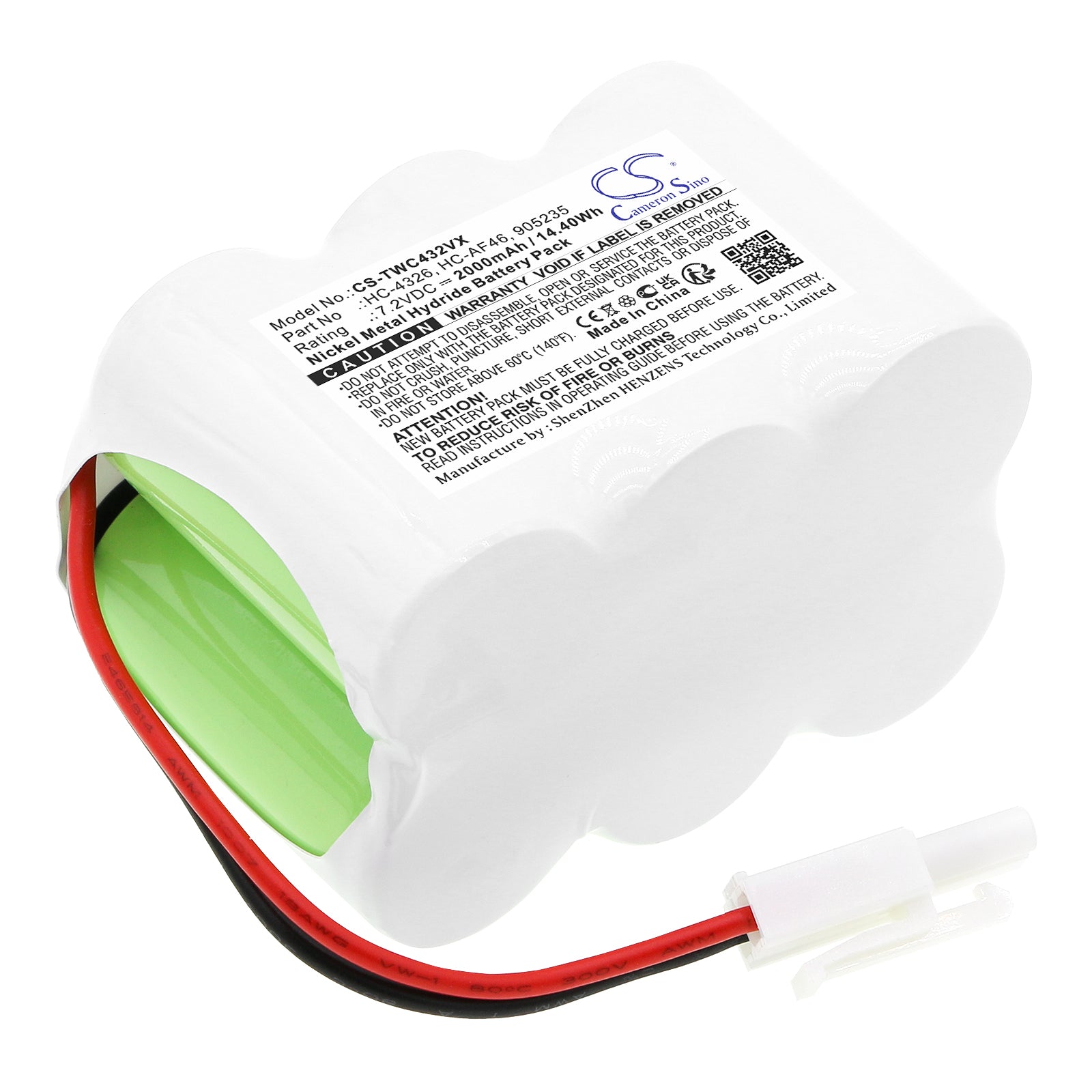 Ni-MH, Vacuum Battery fits Twinbird Hc-4324, Hc-4326bl, 7.2V, 2000mAh Vacuum Cameron Sino Technology Limited