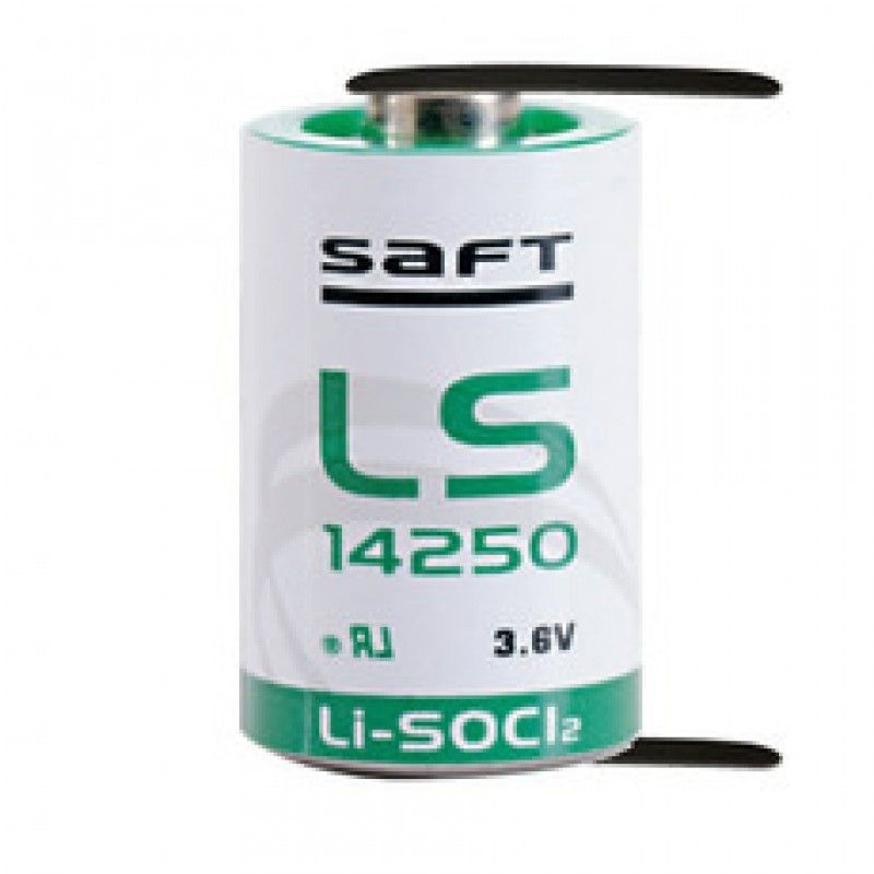 Saft LS14250 1/2 AA Size, 3.6V, 1.2Ah Li-SOCl Battery Saft and Tadiran Batteries Saft With Solder Tabs