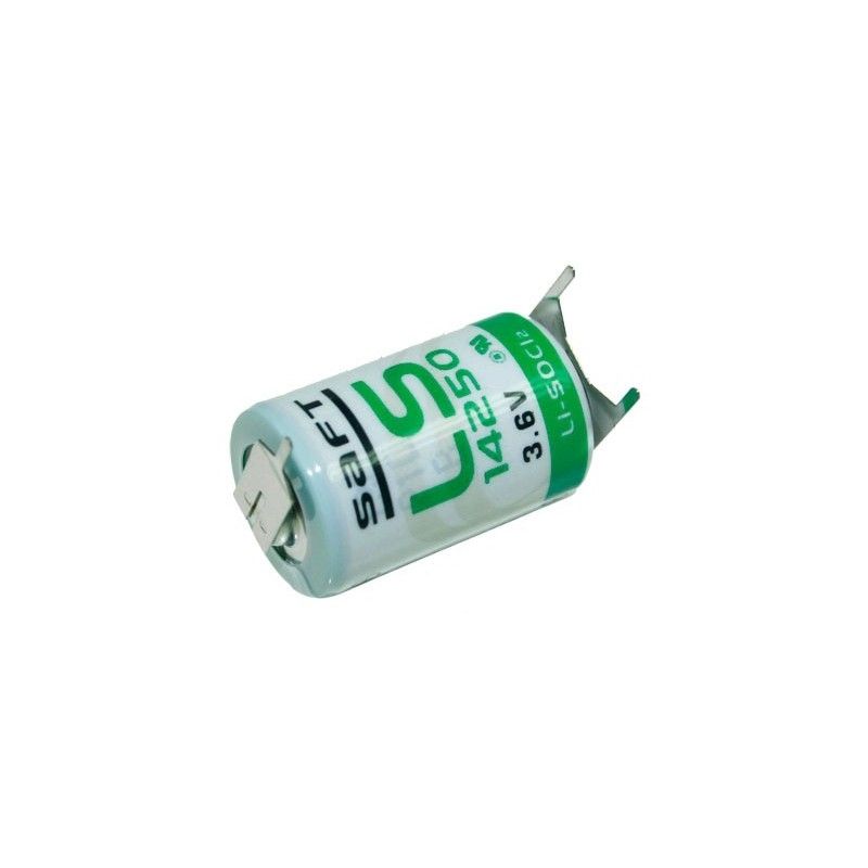 Saft LS14250 1/2 AA Size, 3.6V, 1.2Ah Li-SOCl Battery Saft and Tadiran Batteries Saft With PC Pins 1 Pin on +ve 2 Pins on -Ve