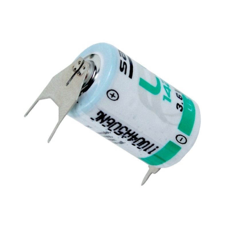 Saft LS14250 1/2 AA Size, 3.6V, 1.2Ah Li-SOCl Battery Saft and Tadiran Batteries Saft With PC Pins 2 Pins on +ve 1 Pin on -Ve