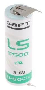 Saft LS17500 A Size, 3.6V, 3.6Ah Li-SOCl Battery Saft and Tadiran Batteries Saft With PC Pins 2 Pins on +ve 1 Pin on -Ve