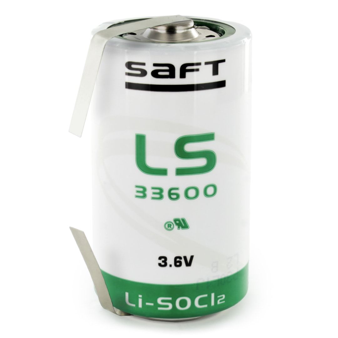 Saft LS33600 D Size, 3.6V, 17Ah Li-SOCl Battery Saft and Tadiran Batteries Saft With Solder Tabs